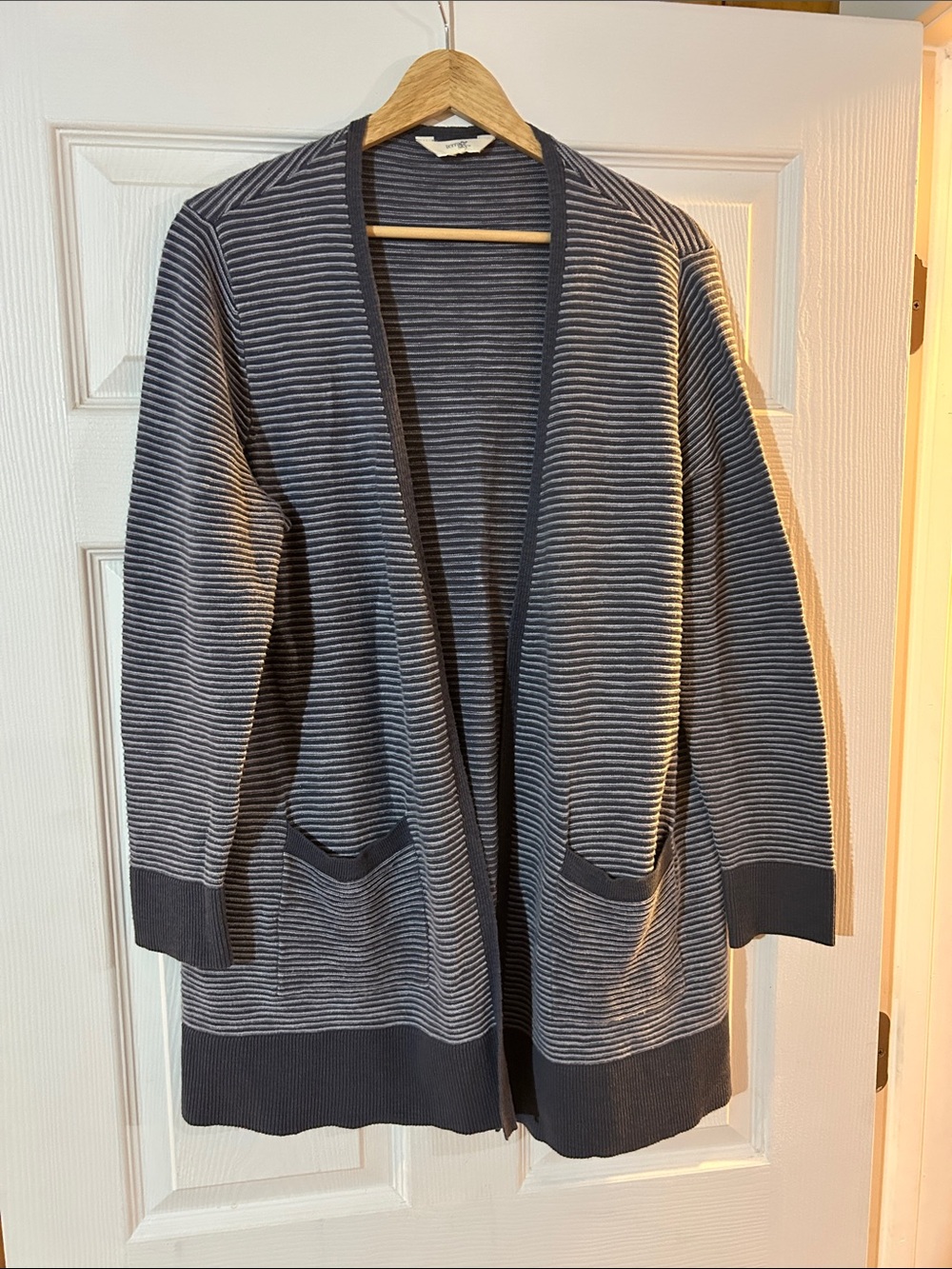Terra & Sky Striped Open-Front Cardigan in Navy and White